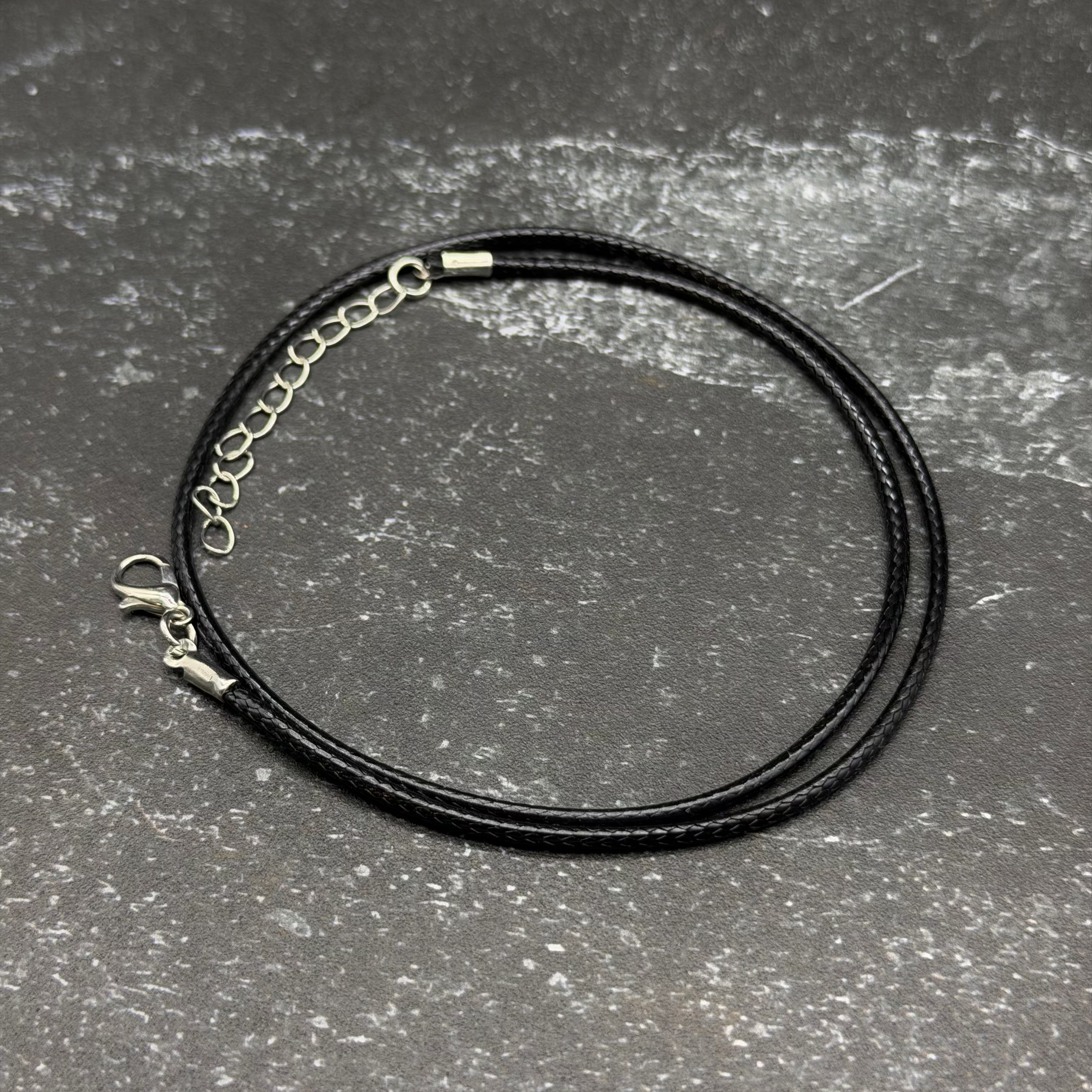 Green leather wax cord necklace with chain extender. 