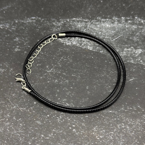 Green leather wax cord necklace with chain extender. 